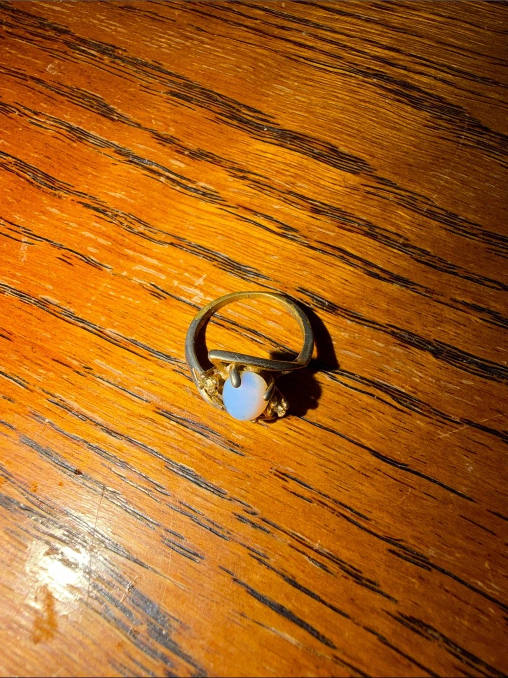 Gold Ring with Opalescent Blue Stone - Women's Jewelry